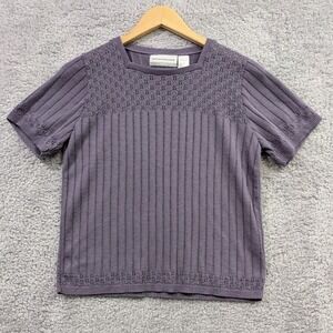 Alfred Dunner Sweater Women's Petite Small Purple Short Sleeve Pullover Top Knit